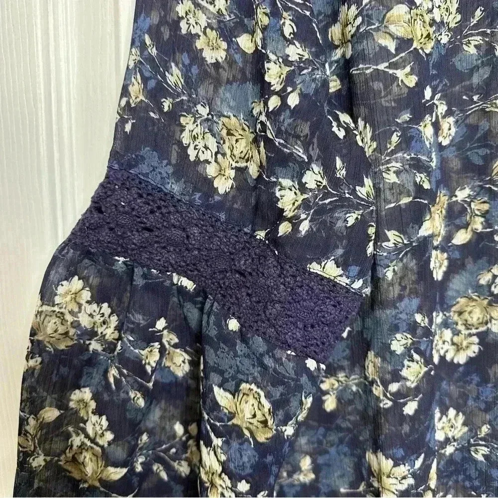 Denver Hayes Boho Blouse Sheet Flowy Floral Blue/White/Brown Size Extra Large - Picture 4 of 16